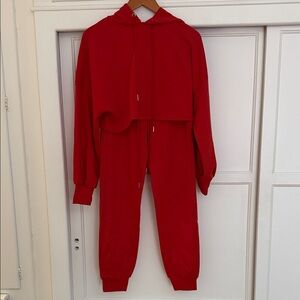 Red Cropped Hoodie and Joggers Set